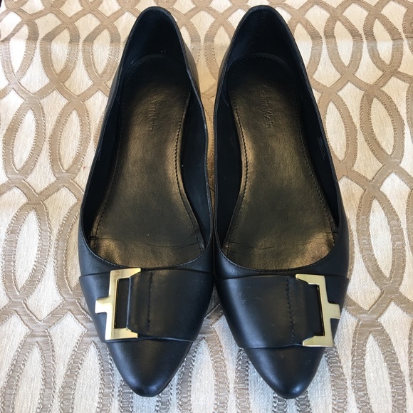 Calvin Klein Shoes - Calvin Klein black flats with a gold buckle